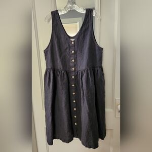 Not Perfect Linen Smock Dress M/L Charcoal Blue NWOT